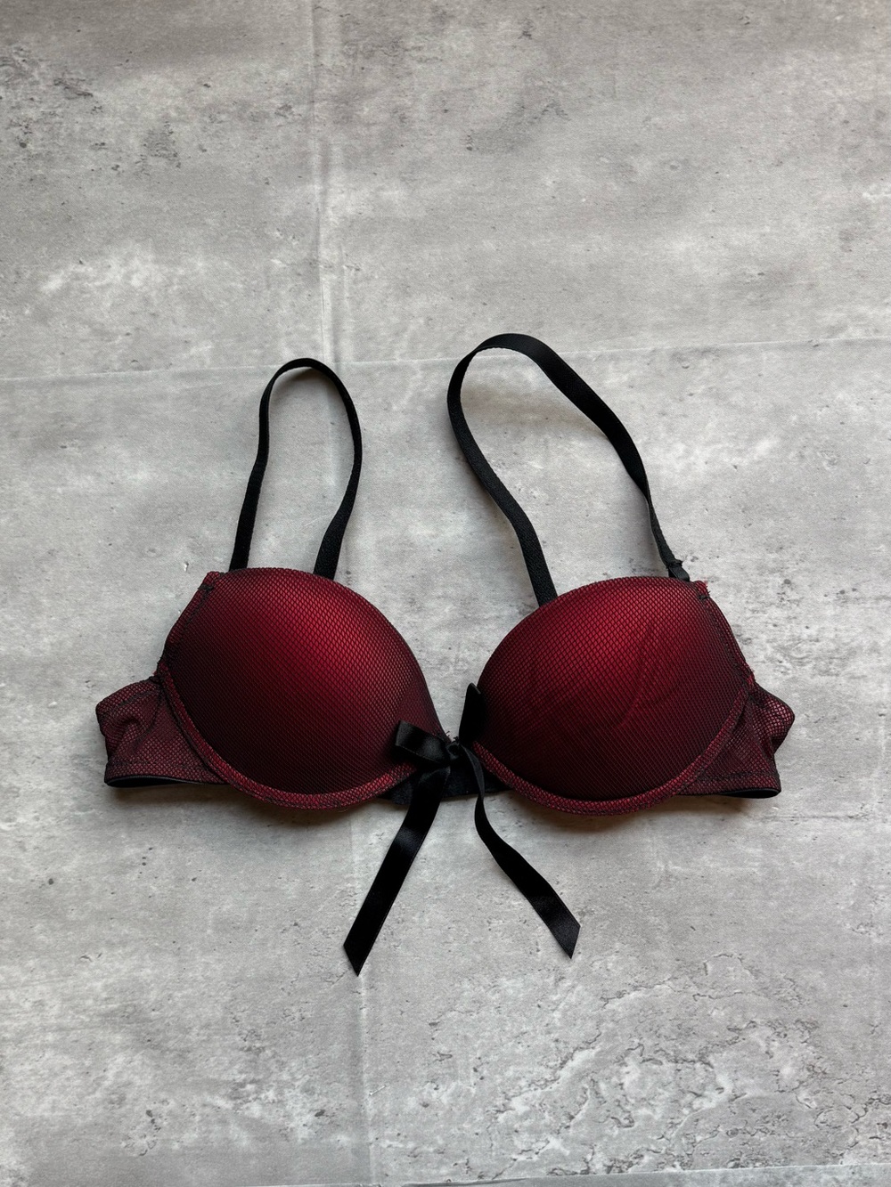 Women’s Burgundy Push-Up Bra with Black Trim and Bow